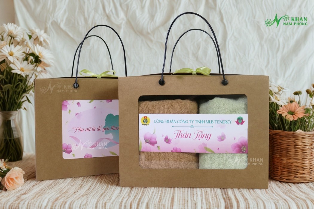 Combo 2 khăn quà tặng cotton cao cấp ngày 20/10 cho công nhân, nhân viên uy tín, đóng gói theo yêu cầu