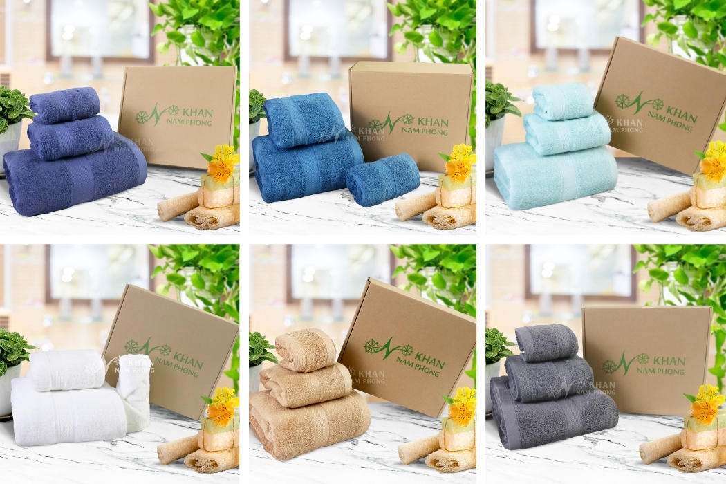 Combo 3 khăn quà tặng cotton cao cấp ngày 20/10 cho công nhân, nhân viên uy tín, đóng gói theo yêu cầu