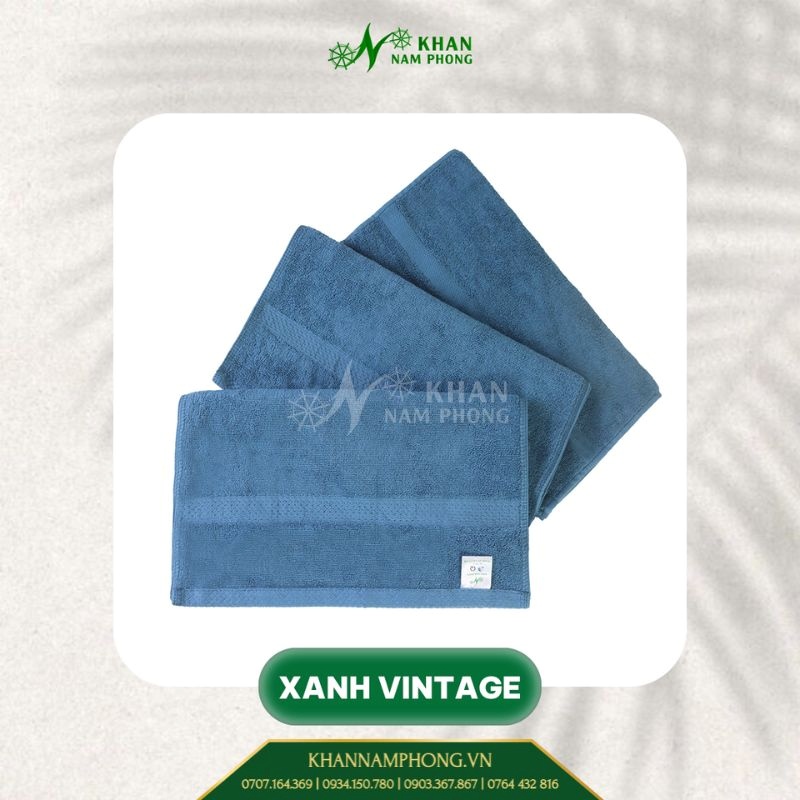 Khăn cotton gia đình màu xanh vintage 34x80cm