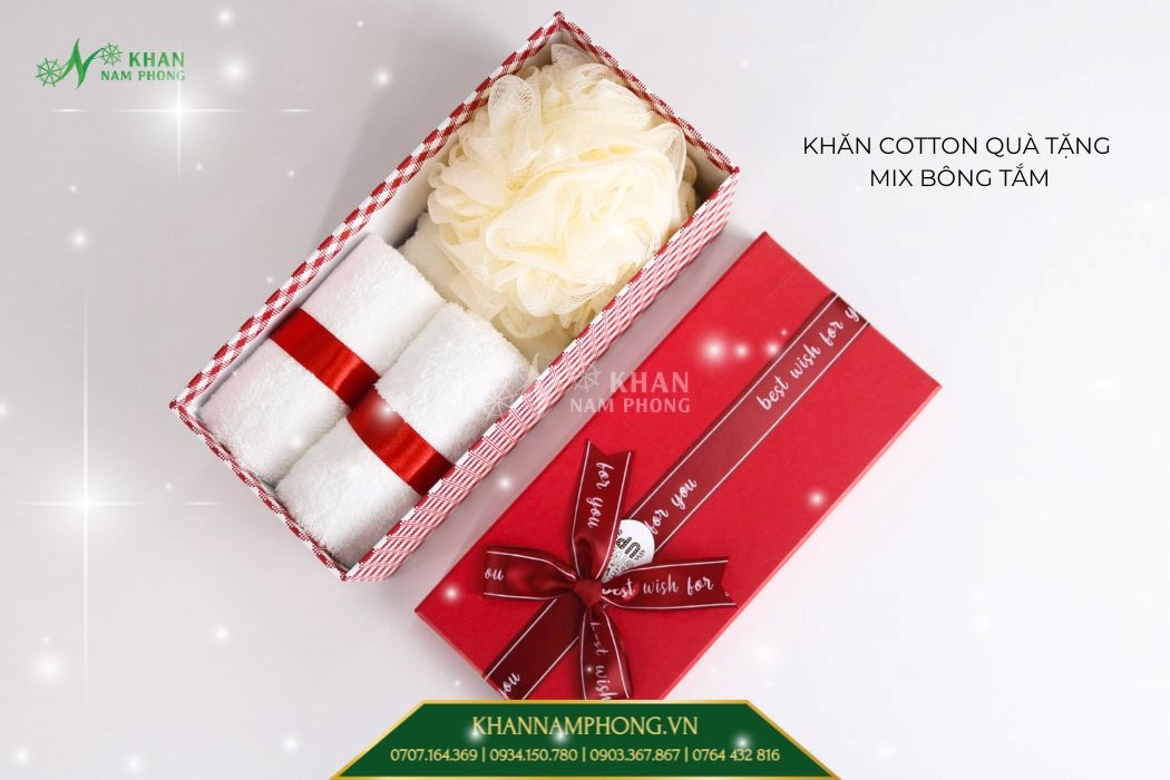 Khăn cotton quà tặng mix bông tắm