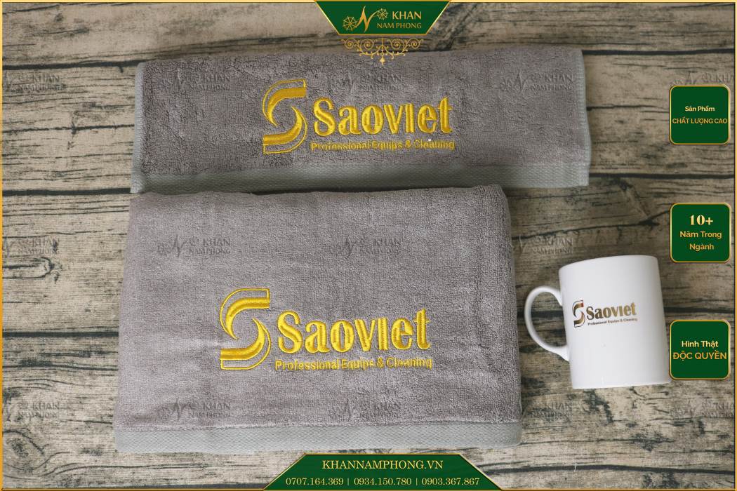 Khăn cotton thêu logo Sao Việt