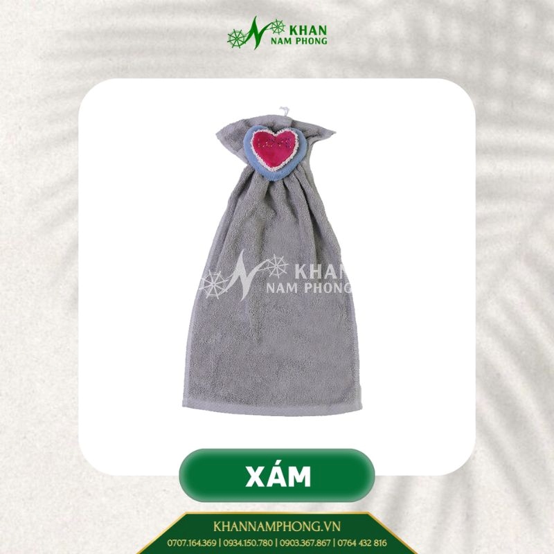 Khăn lau bếp cotton hình trái tim có móc treo