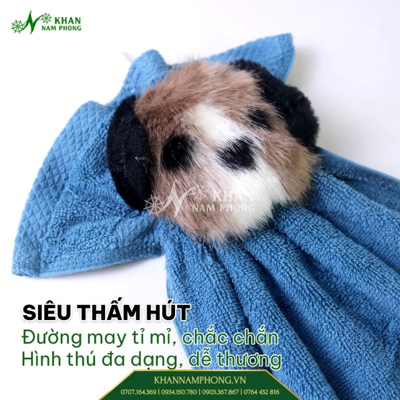 Khăn lau tay/ lau bếp cotton hình thú có móc treo tiện lợi