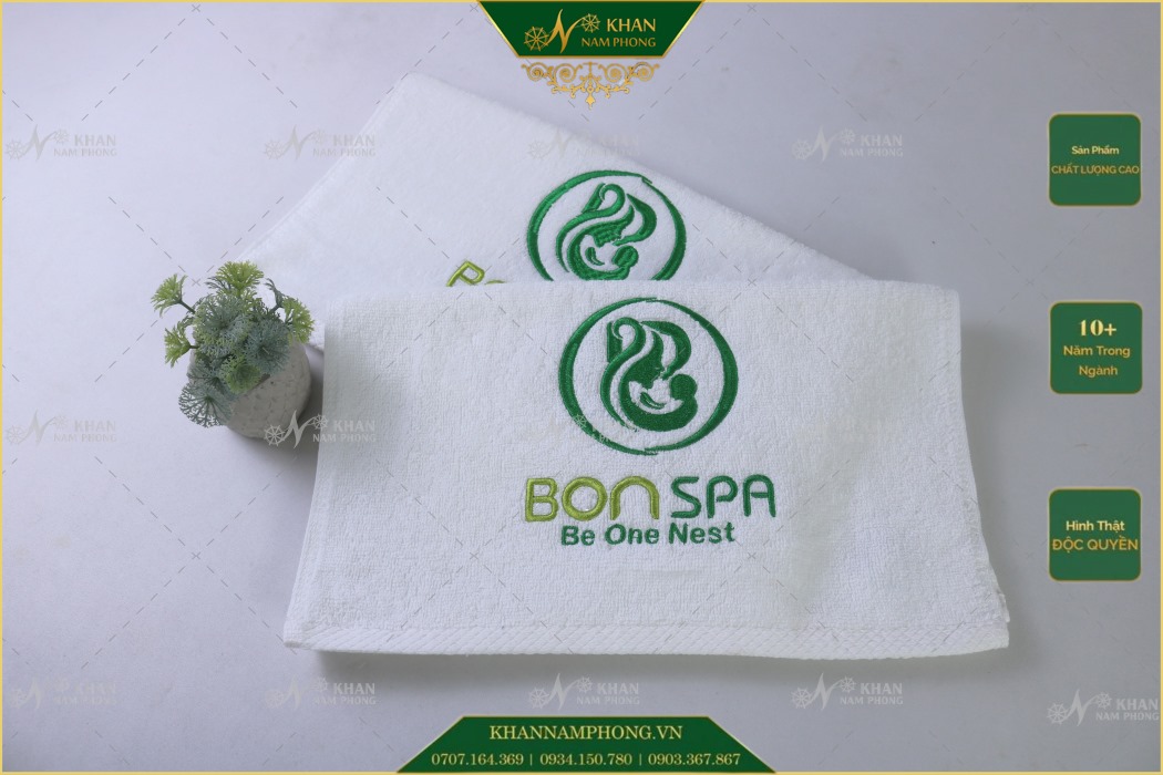Khăn massage mặt spa thêu logo Bon Spa Khăn massage mặt spa thêu logo Bon Spa