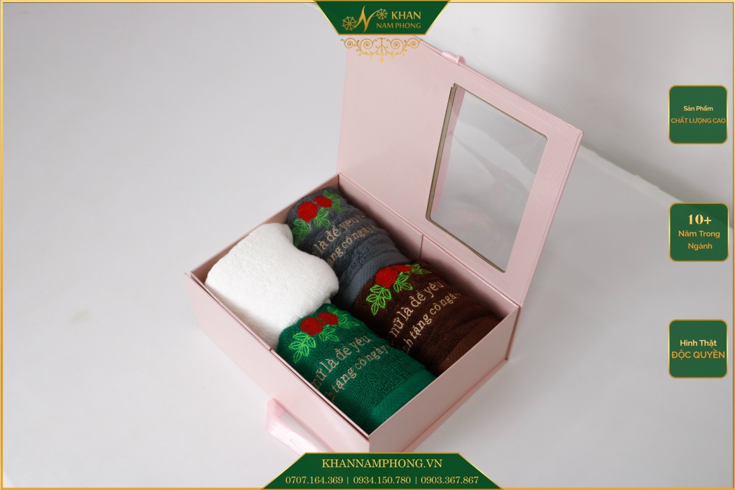 Set 4 khăn thêu thông điệp nhân ngày 8/3