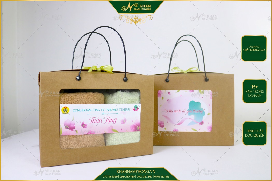 Set 2 khăn tắm quà tặng công đoàn, có thêu logo kèm dán decal thương hiệu