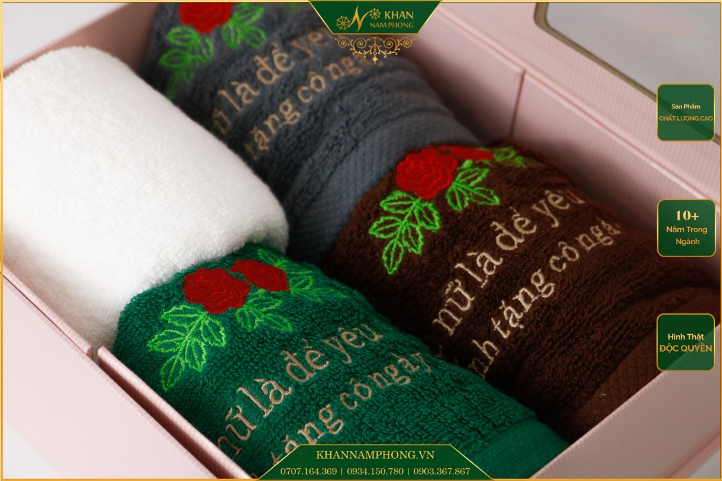 Khăn quà tặng cotton thêu logo theo yêu cầu làm quà cho nhân viên