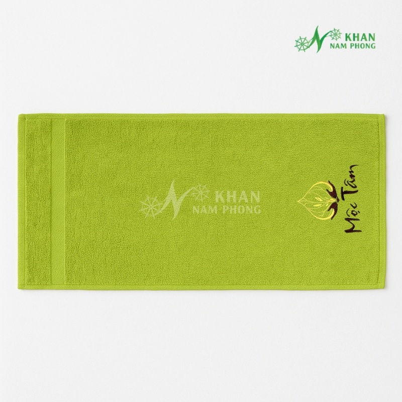 Khăn Quấn Tóc Spa Màu Xanh Cốm 100% Cotton Cao Cấp 34x80cm Thêu Logo