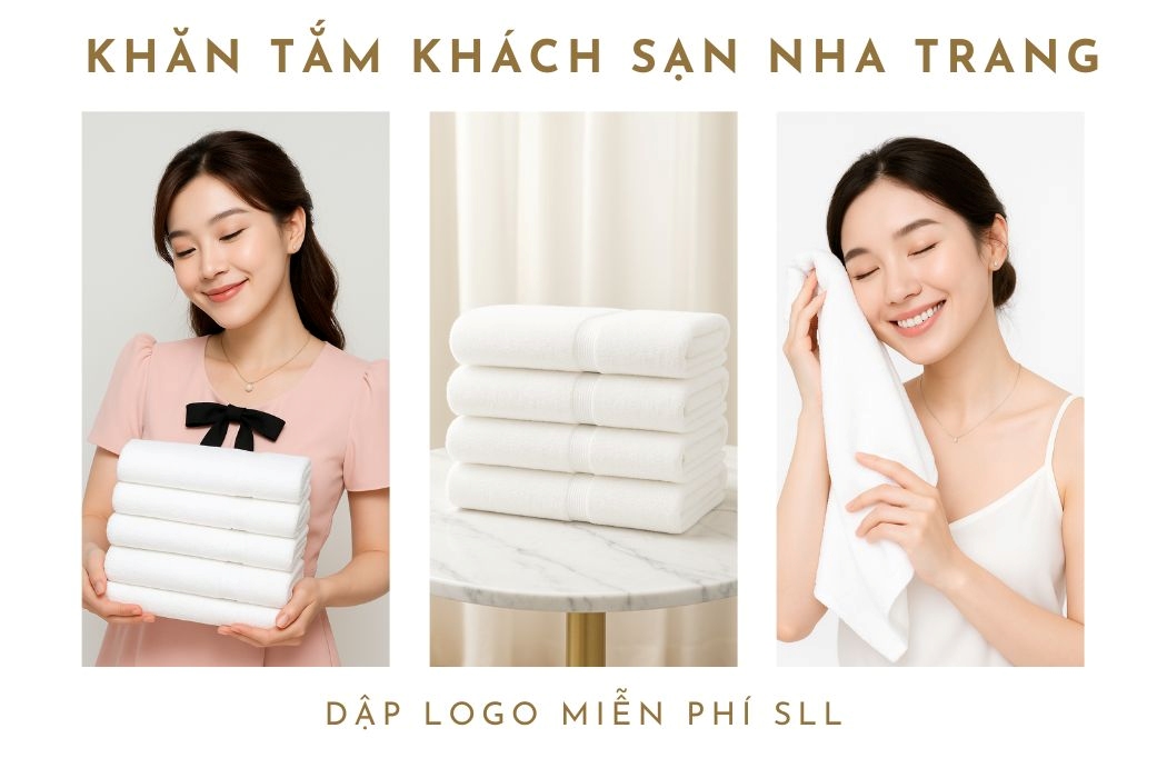 Khăn tắm khách sạn tại Nha Trang- dập logo miễn phí số lượng lớn