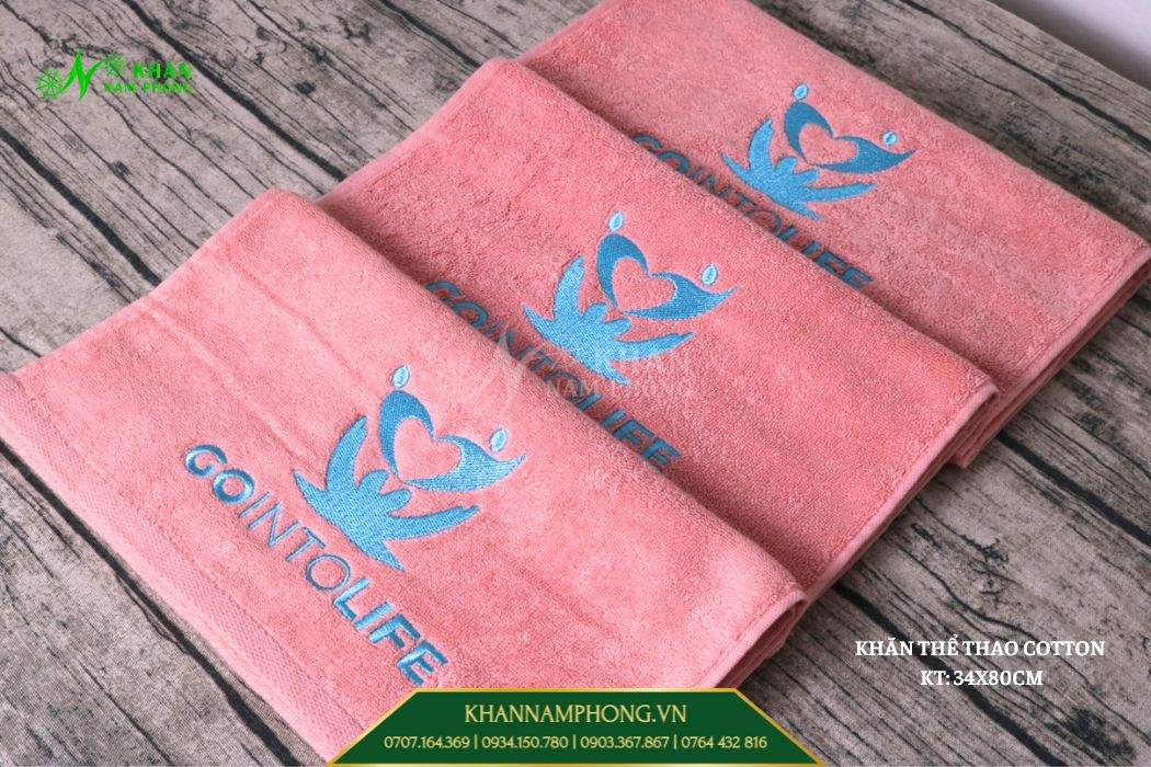 Khăn thể thao cotton màu hồng - KT 34x80cm