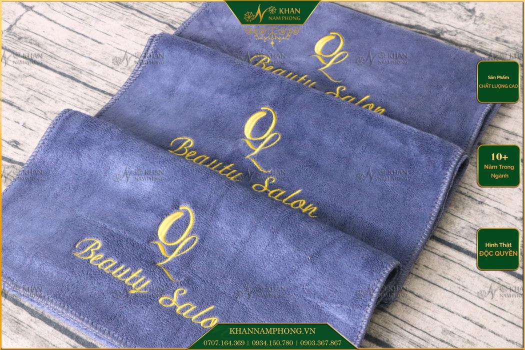 Khăn tiệm tóc microfiber màu xám thêu logo Khăn tiệm tóc microfiber màu xám thêu logo