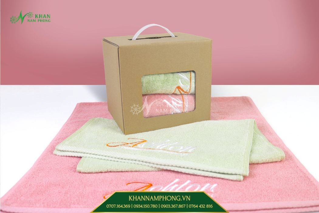 Set 2 khăn mặt 34x80cm cotton thêu logo