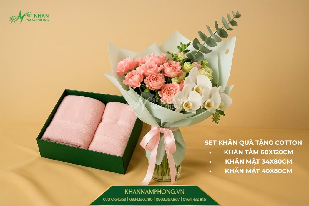 Set 3 khăn cotton làm quà tặng khách hàng VIP