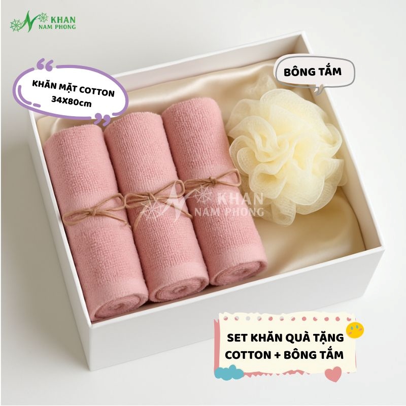 Set khăn mặt cotton và bông tắm làm quà tặng thầy cô dịp cuối năm