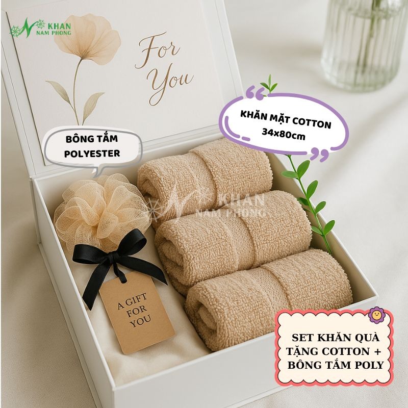Set khăn mặt cotton và bông tắm tặng thầy cô dịp cuối năm