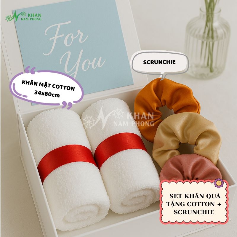 Set khăn mặt cotton và scrunchie tặng thầy cô dịp cuối năm