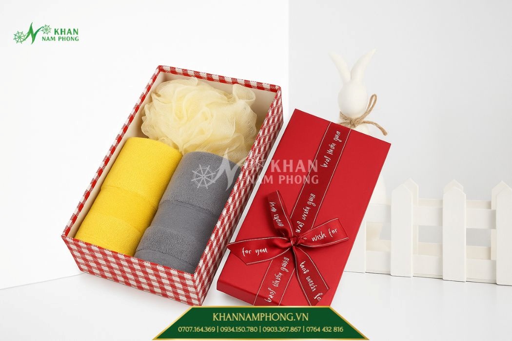 Set khăn quà tặng sợi tre kèm bông tắm Nam Phong dưới 500k