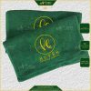 Bộ khăn nail xanh lá cotton thêu logo Huyền Nails Care, hai khăn gấp chồng lệch