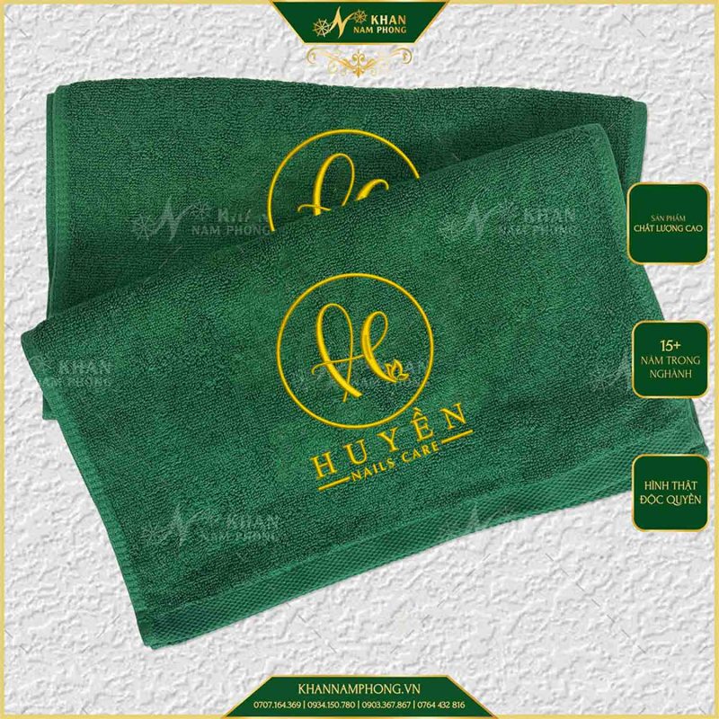Bộ Khăn Nails Thêu Logo Huyền Nail Care 40x60 cm (Màu Xanh Lá - Cotton)