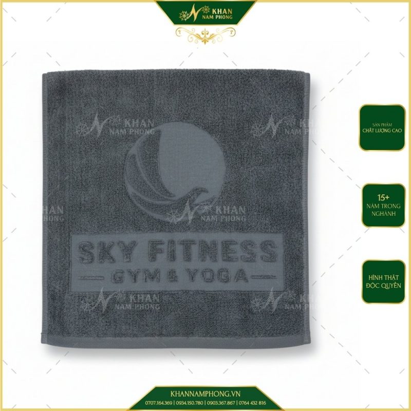 Khăn Tập Gym 40x80cm 100% Cotton Dập Logo SKY FITNESS GYM&YOGA Màu Xám & Xanh Dương