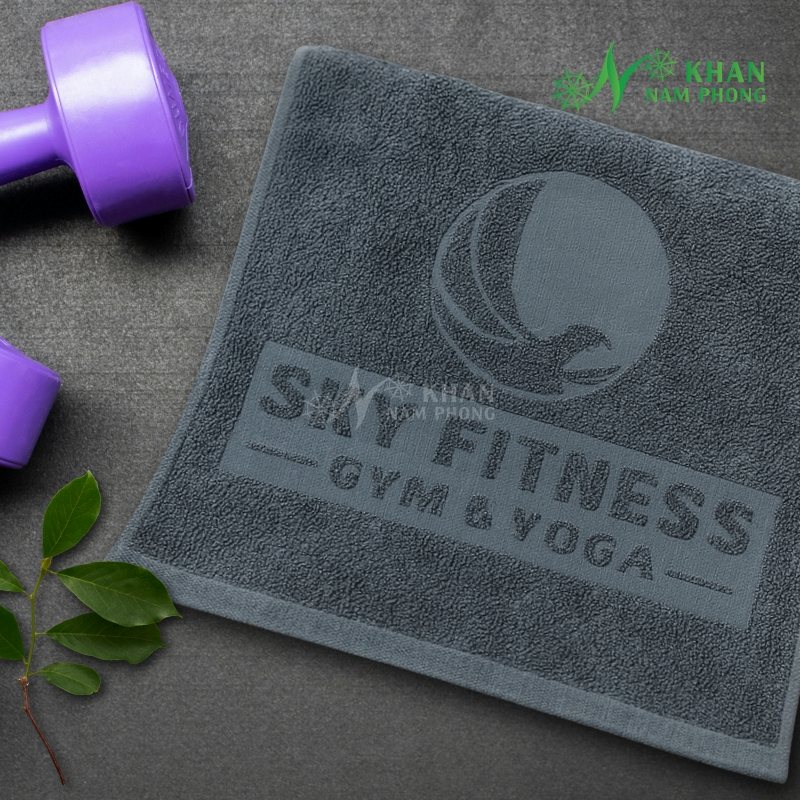 Khăn Tập Gym Cao Cấp Cotton Dập Logo SKY FITNESS GYM&YOGA Màu Xám & Xanh Dương