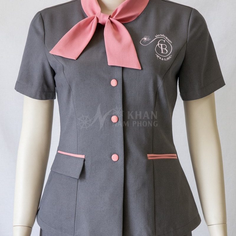 Quần Áo Đồng Phục Spa Thêu Logo Bảo Châu Beauty Spa & Clinic chất liệu Cotton Lạnh Khăn Nam Phong