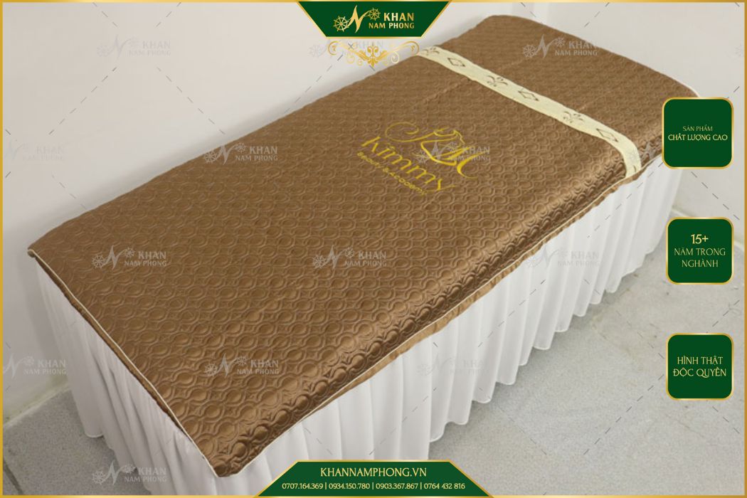 Drap trải giường spa màu nâu chất liệu lụa chần bông do Nam Phong sản xuất