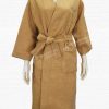 Áo Choàng Tắm Tổ Ong Cotton Màu Da Bò Kiểu Dáng Kimono