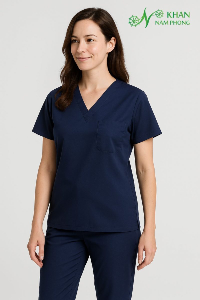 Áo BLouse Y Tá, Phụ Tá (Bộ Scrubs) Nam/ Nữ Màu Xanh Đen Đậm Cotton