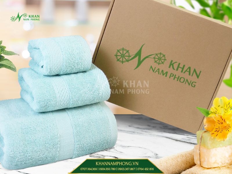 Bộ khăn quà tặng cotton công đoàn cho nhân viên màu xanh mint Bộ khăn quà tặng cotton công đoàn cho nhân viên màu xanh mint