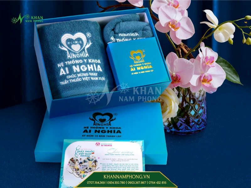 Bộ khăn quà tặng thêu logo Ái Nghĩa Bộ khăn quà tặng thêu logo Ái Nghĩa