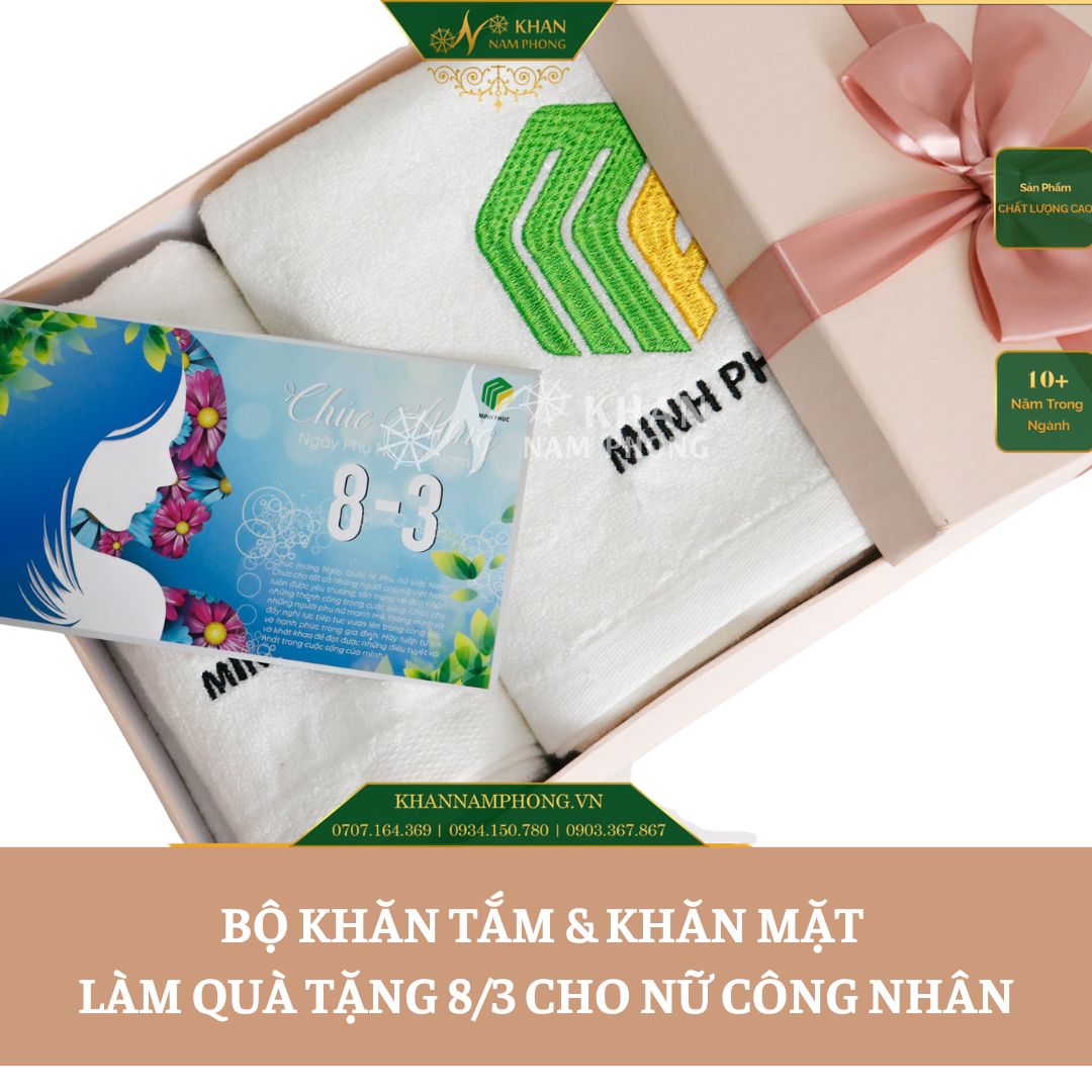 Bộ khăn tắm, khăn mặt làm quà tặng 8/3 cho nữ công nhân Bộ khăn tắm, khăn mặt làm quà tặng 8/3 cho nữ công nhân