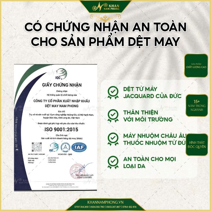 Chứng nhận ISO 9001:2015 cho sản phẩm dệt may Nam Phong