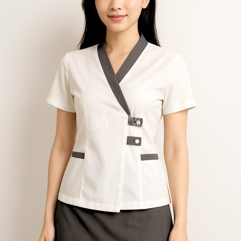 Váy Đồng Phục Spa Nữ Màu Trắng Cotton Nhật