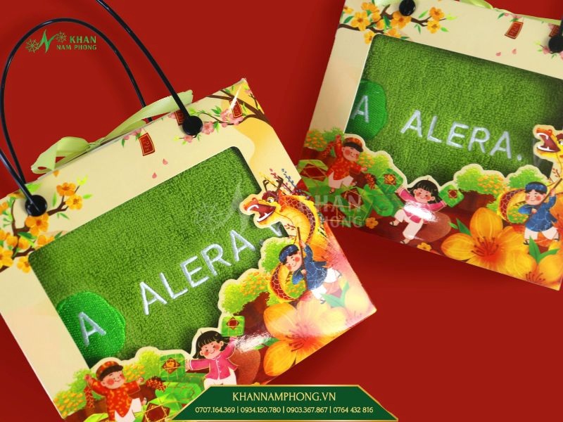 Khăn quà tặng công đoàn thêu logo ALERA Khăn quà tặng công đoàn thêu logo ALERA
