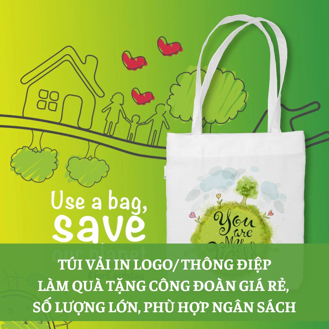 Túi vải in logo làm quà tặng công đoàn giá rẻ số lượng lớn, phù hợp ngân sách Túi vải in logo làm quà tặng công đoàn giá rẻ số lượng lớn, phù hợp ngân sách