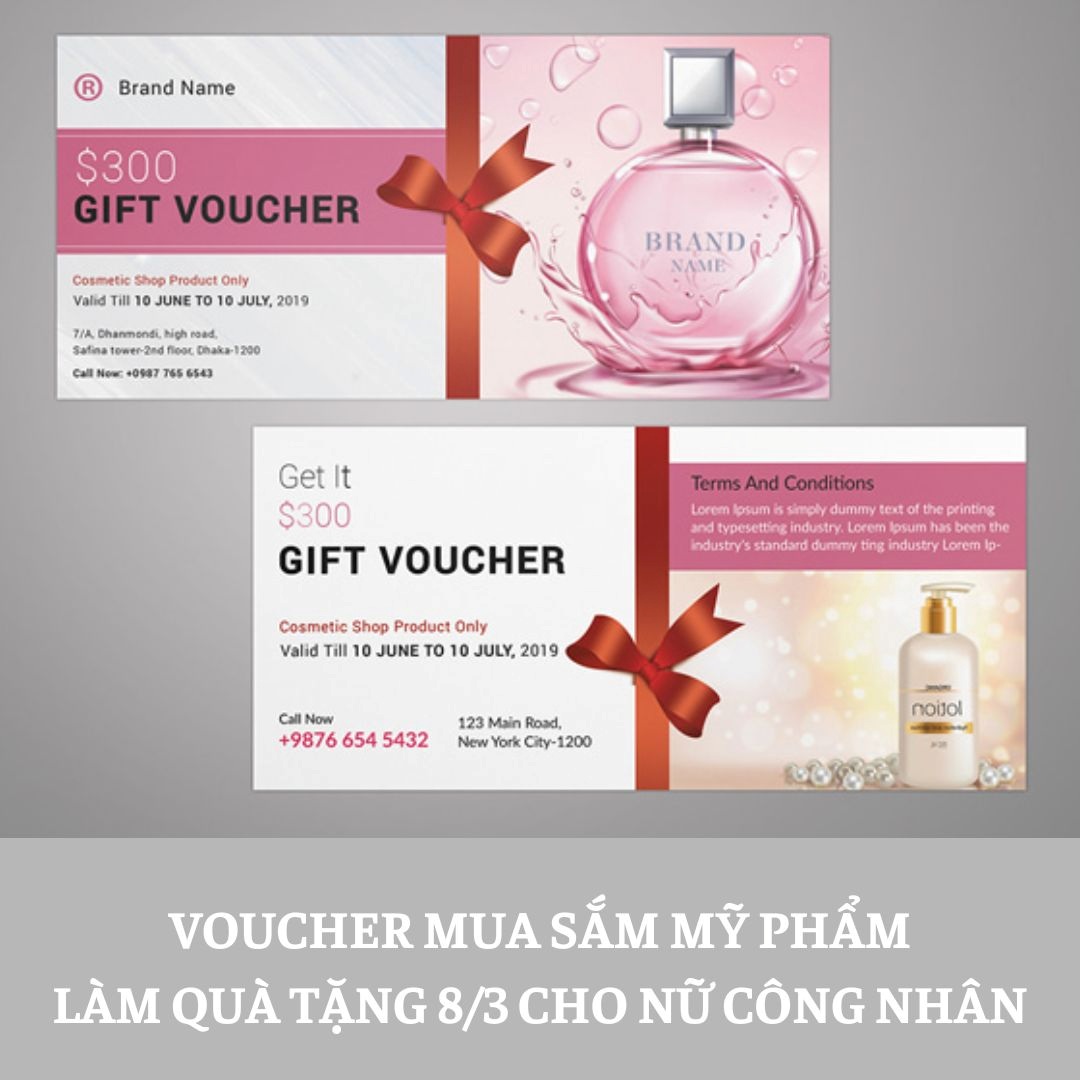 Voucher mua sắm mỹ phẩm làm quà tặng 8/3 cho nữ công nhân Voucher mua sắm mỹ phẩm làm quà tặng 8/3 cho nữ công nhân