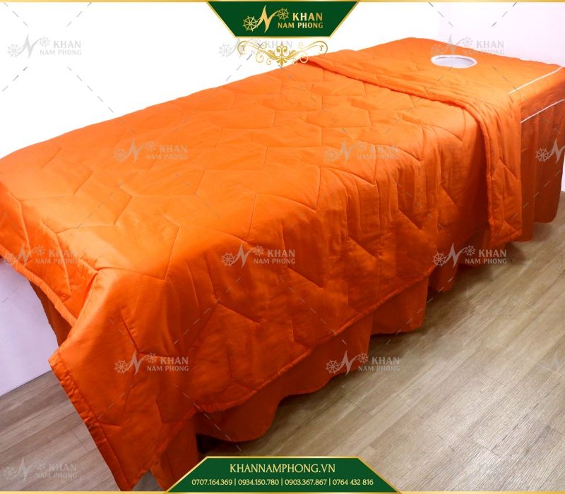 Drap Giường + Chăn Phủ Màu Cam Cotton Chần Bông