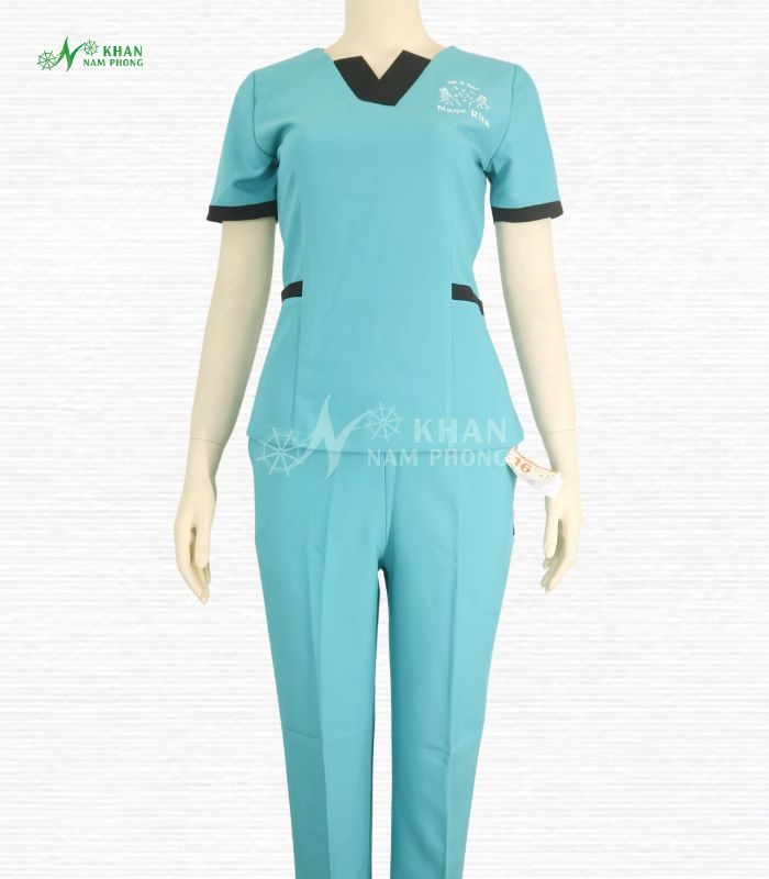 Đồng phục massage cotton lạnh xanh dương phối đen thiết kế theo yêu cầu chỉ từ 4 bộ tại Gò Vấp