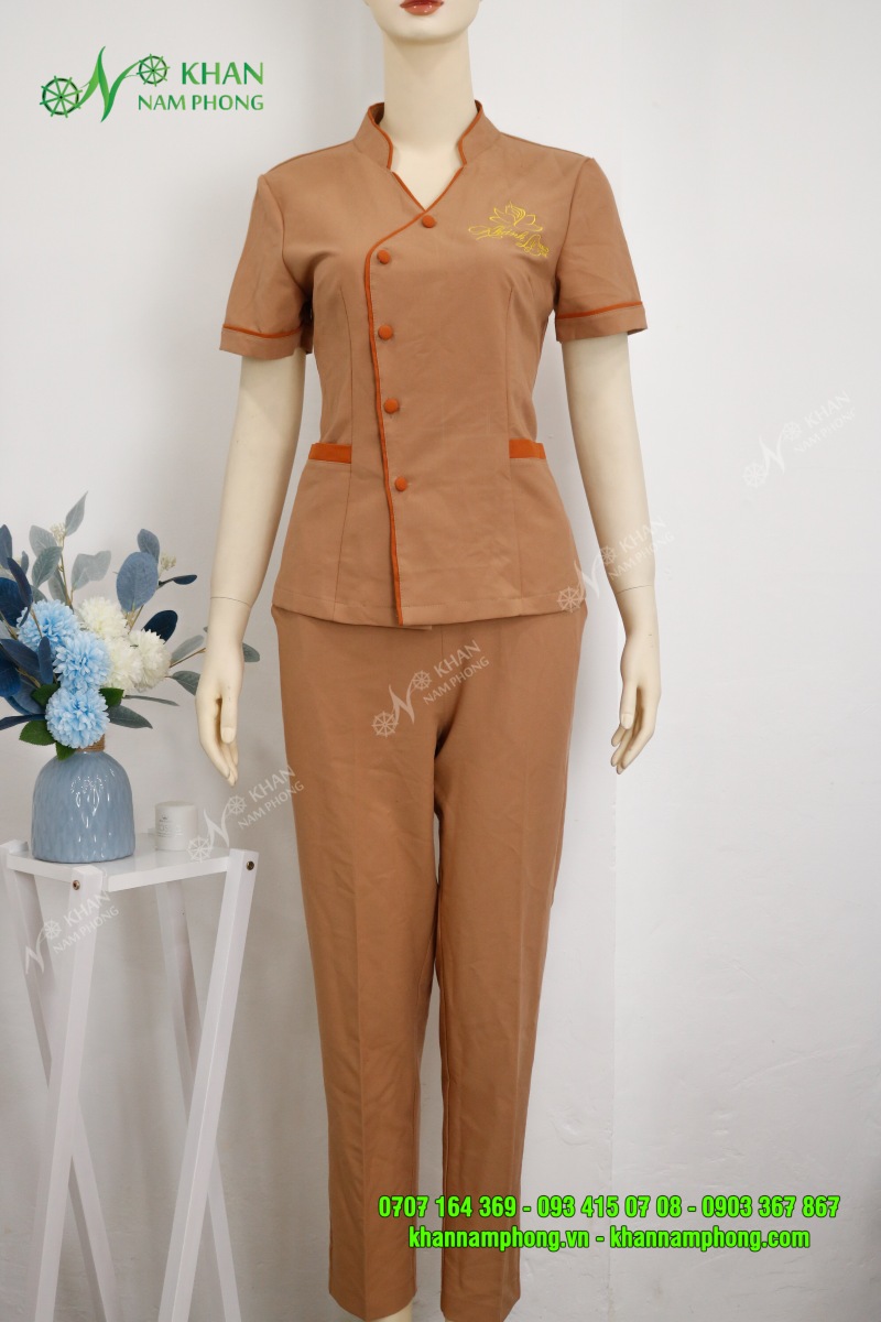 Đồng phục spa massage màu cam cotton Nhật tại Gò Vấp