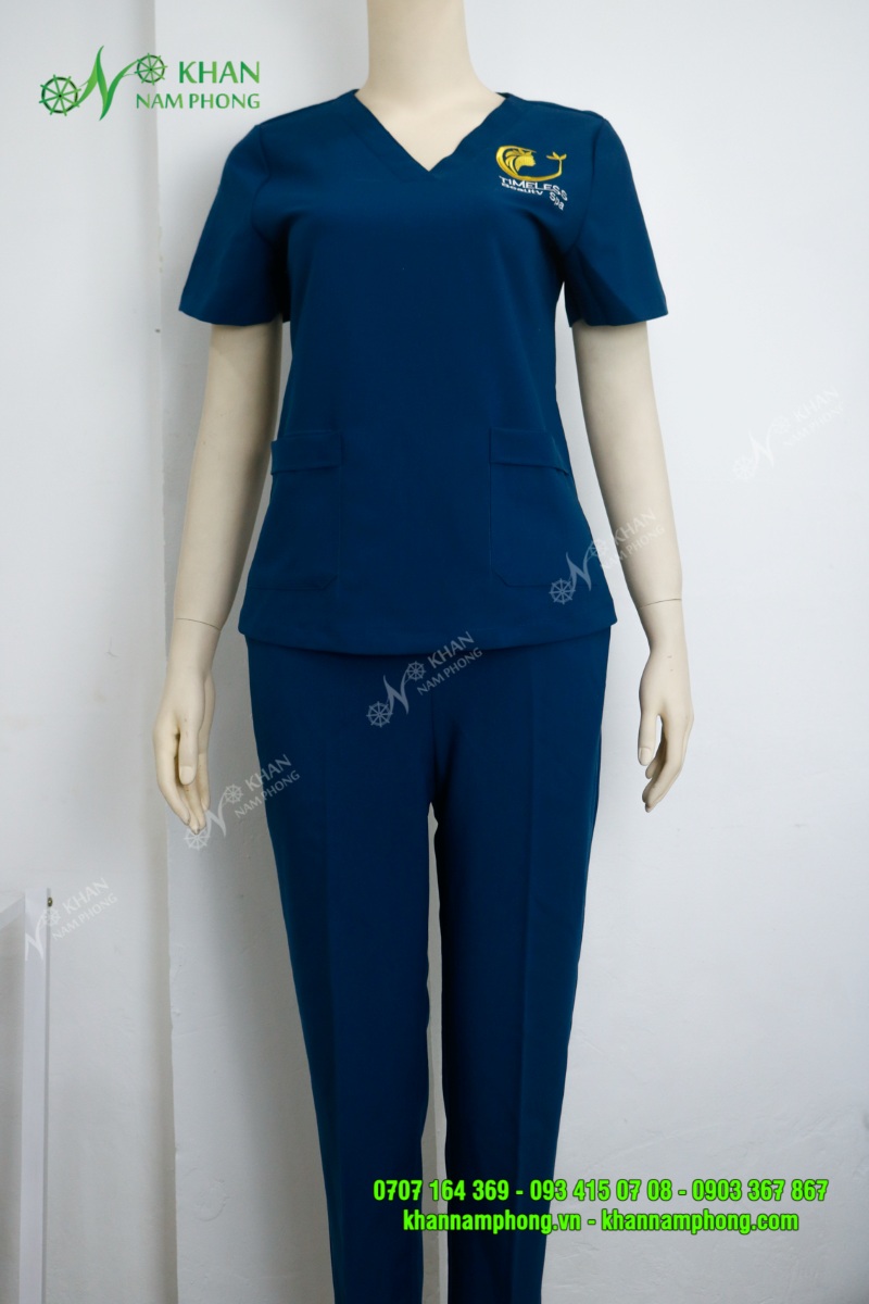 Đồng phục spa massage màu xanh navy cotton Nhật tại Gò Vấp