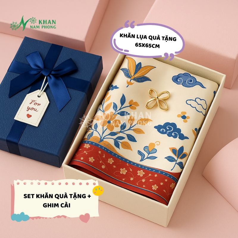 Set khăn lụa in làm quà tặng kỉ niệm thành lập trường