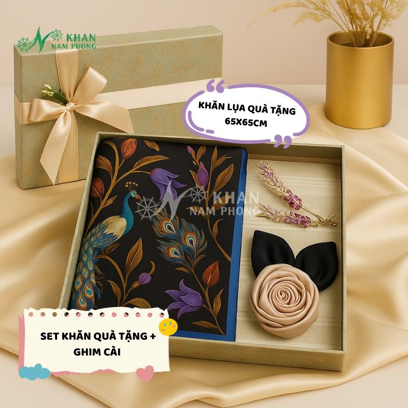 Set khăn lụa in làm quà tặng trường học