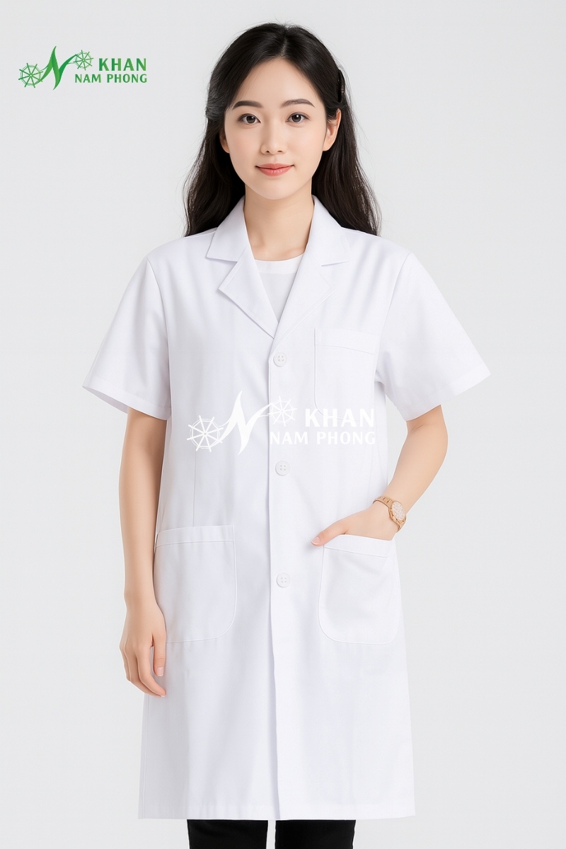 Áo blouse trắng bệnh viện vải cotton