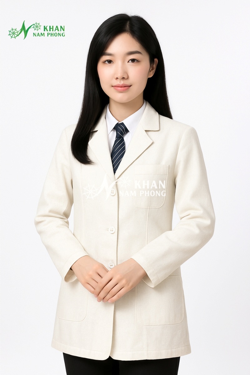 Áo blouse trắng bệnh viện vải linen pha