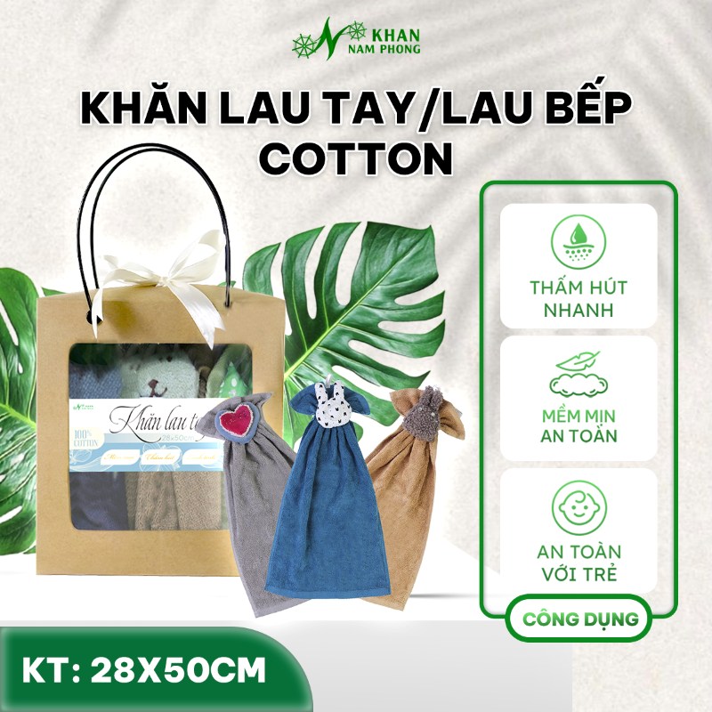Combo 3 Khăn Lau Bếp Hình Thú Cotton - KT 28x50cm