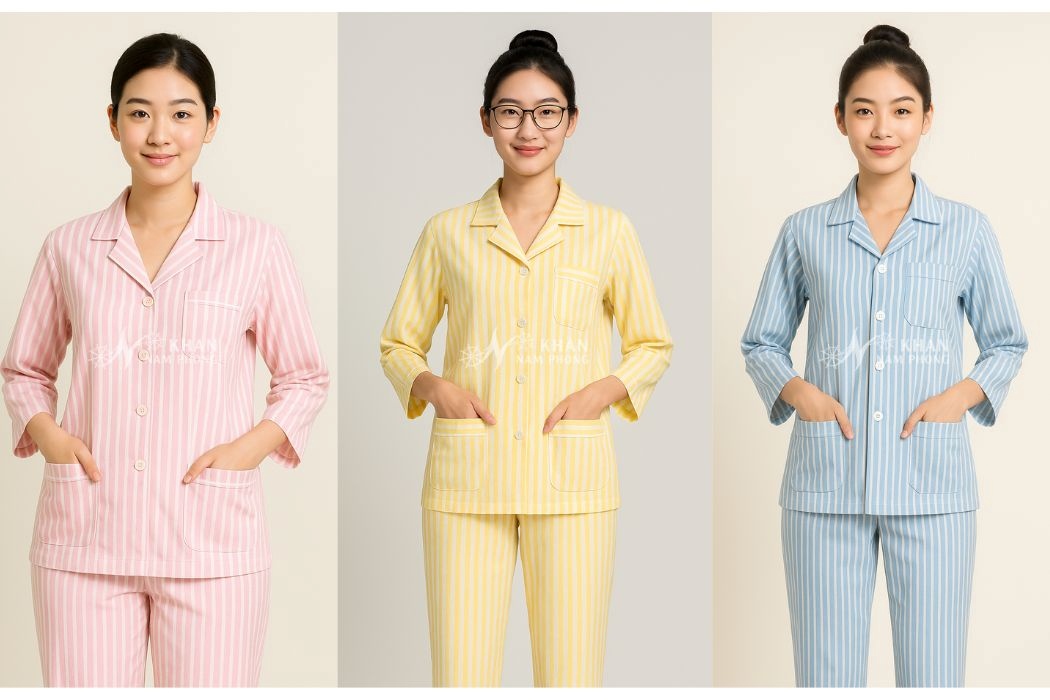 Quần áo bệnh nhân họa tiết sọc trắng đứng