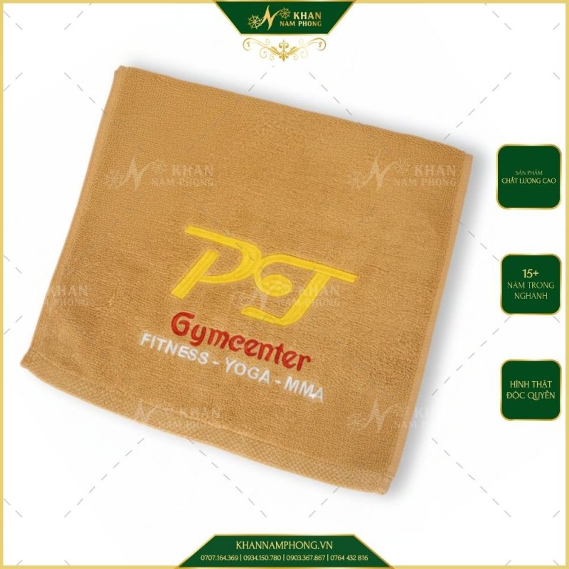 Khăn Tập Gym Cotton Màu Vàng Thêu Logo Gymcenter KT- 34x80cm