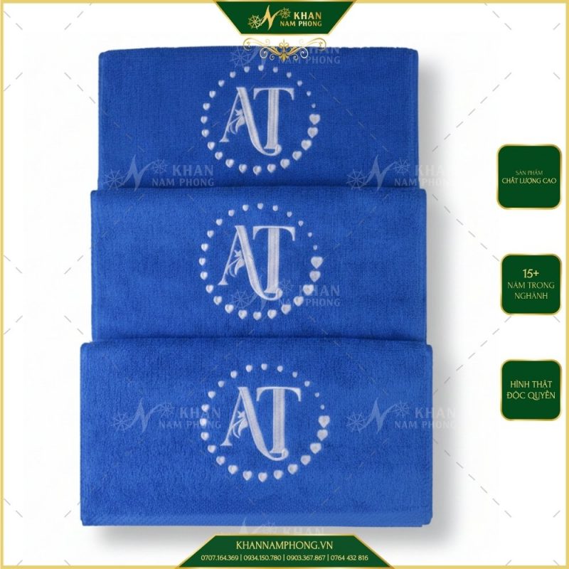 Khăn Tập Gym Cotton Cao Cấp Màu Xanh Dương Thêu Logo - KT 34x80cm