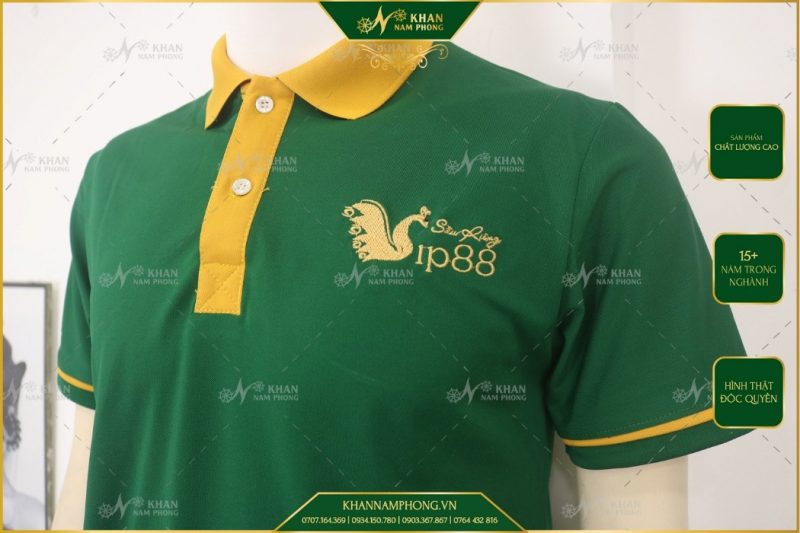 ao polo dong phuc lam nail co co mau xanh la theu logo 4